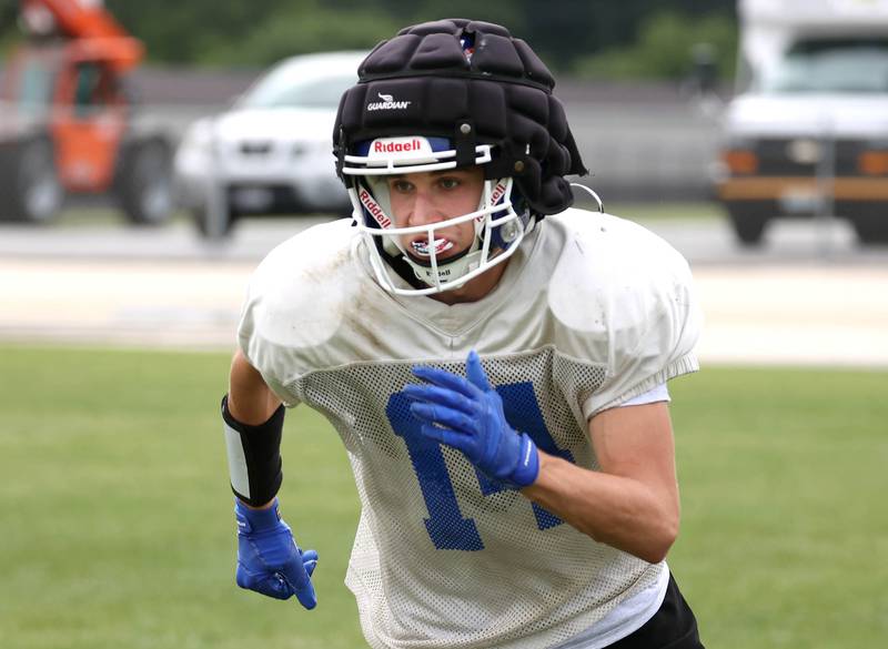 Genoa-Kingston’s Ben Kleba runs a pattern Tuesday, Aug. 19, 2025, during practice at the school.