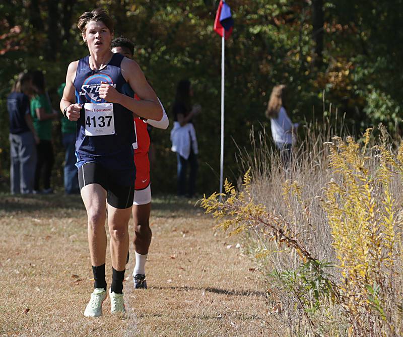 Bureau Valley's Elijah House runs in the Class 1A Regional Cross Country boys race on Saturday, Oct. 22, 2022 at the Seneca FFA Farm in Marseilles.