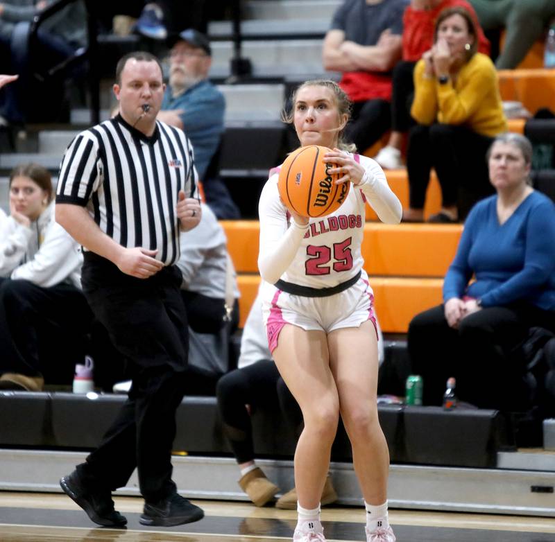Batavia's Samantha Jansey shoots three points during a Class 4A St. Charles East Sectional semifinal against Wheaton North on Tuesday, Feb. 25, 2025 in St. Charles.