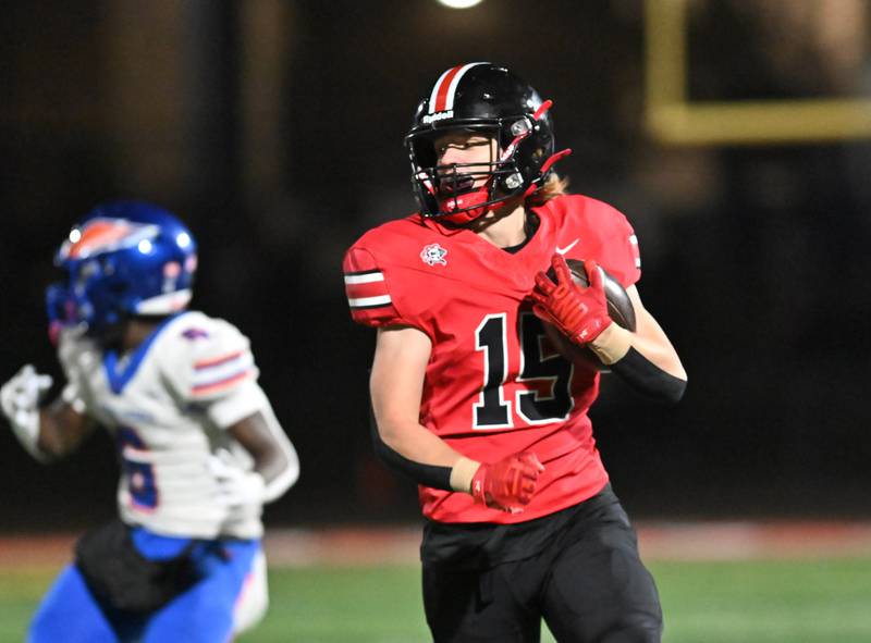 Lincoln Way Central's Tyler Tulk (15) in action during the Class 7A second round playoff game against Hoffman Estates on Friday, Nov 08, 2024 at New Lenox. (Dean Reid for Shaw Local News)