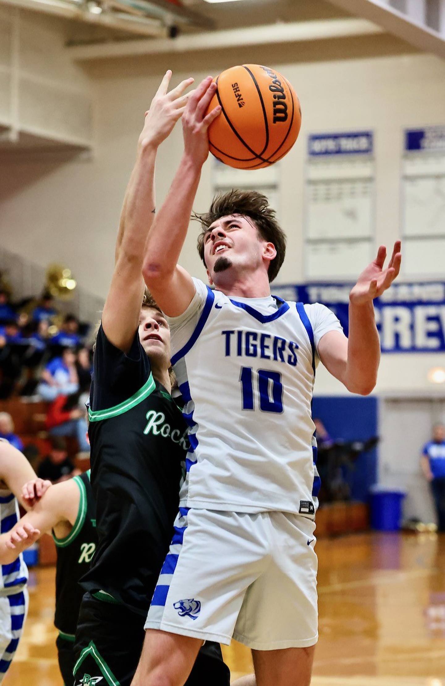 Princeton's Gavin Lanham shoots against Rock Falls Tuesday night at Prouty Gym. The Rockets won 61-58.