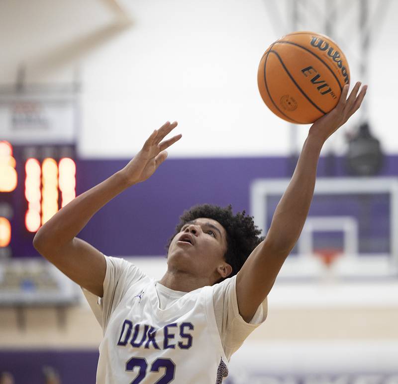 Dixon’s Xavion Jones puts up a shot against Sherrard Friday, Feb. 20, 2026.