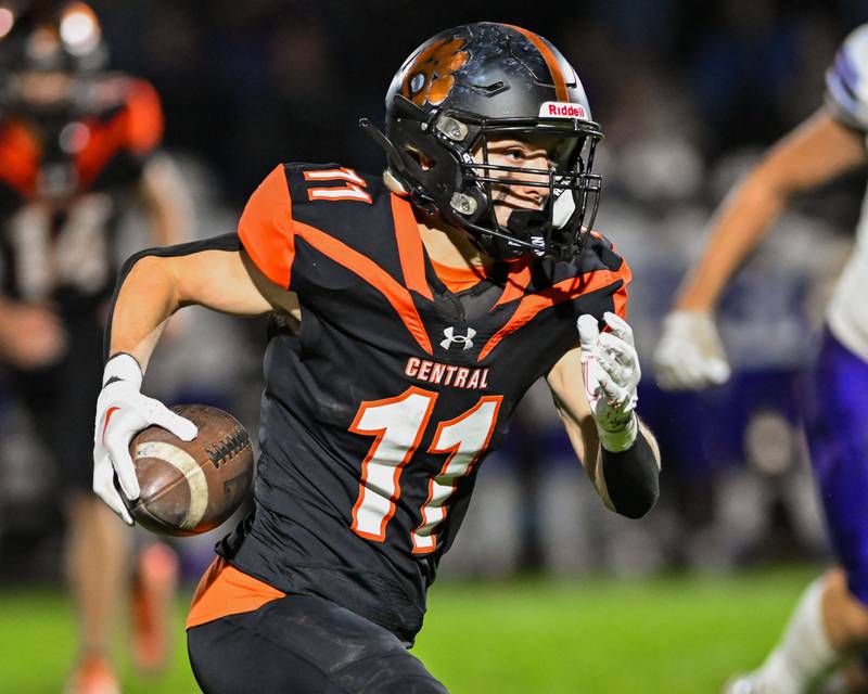Crystal Lake Central's Thomas Hammond takes the ball up midfield against Fox Valley Conference rival Hampshire on Friday, Oct. 20, 2023 in Crystal Lake.