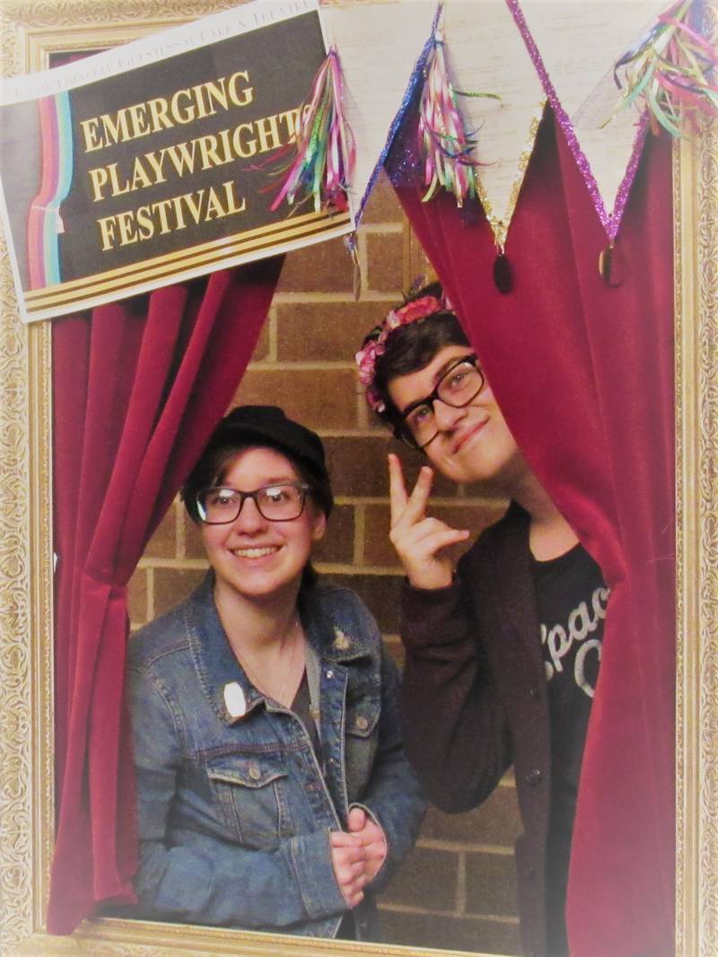 The Billie Limacher Bicentennial Park Theatre in Joliet is seeking entries for its Emerging Playwrights and Poets Festival. Playwrights Sarah Bailey (left) and Phoebe Carmine (right) post for a photo during the 2019 festival.