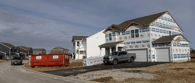 New single-family homes under construction in the Stonewater subdivision in Wonder Lake on Friday, Feb. 24, 2023. When the subdivision is finished, 3,400 to 3,700 more rooftops will be added to Wonder Lake, potentially making the village one of the larger municipalities in McHenry County.