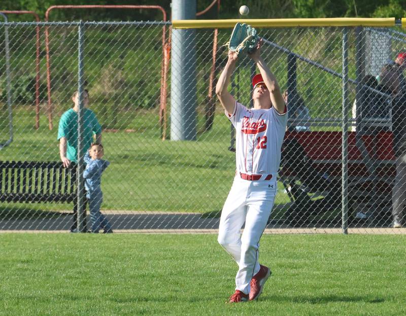 Ottawa's Jack Carroll makes a catch in center field on Monday, April 20, 2026 at Ottawa High School.