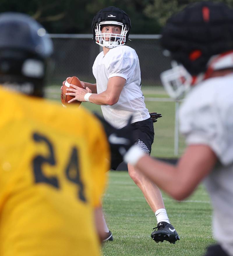 Lena-Winslow and Byron scrimmage Thursday, July 24, 2025, during a joint practice with Byron, Lena-Winslow and Sycamore at Sycamore High School.