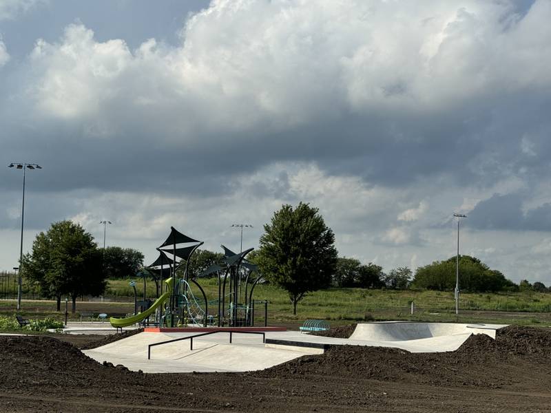 The new skate park at West Side Park has the concrete poured and features installed.