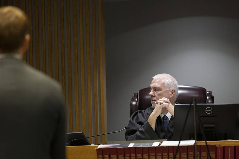 Judge James Heuerman oversees the Garrett Ramos wrongful death trial Thursday, Nov. 6, 2025, in Whiteside County Circuit Court in Morrison.