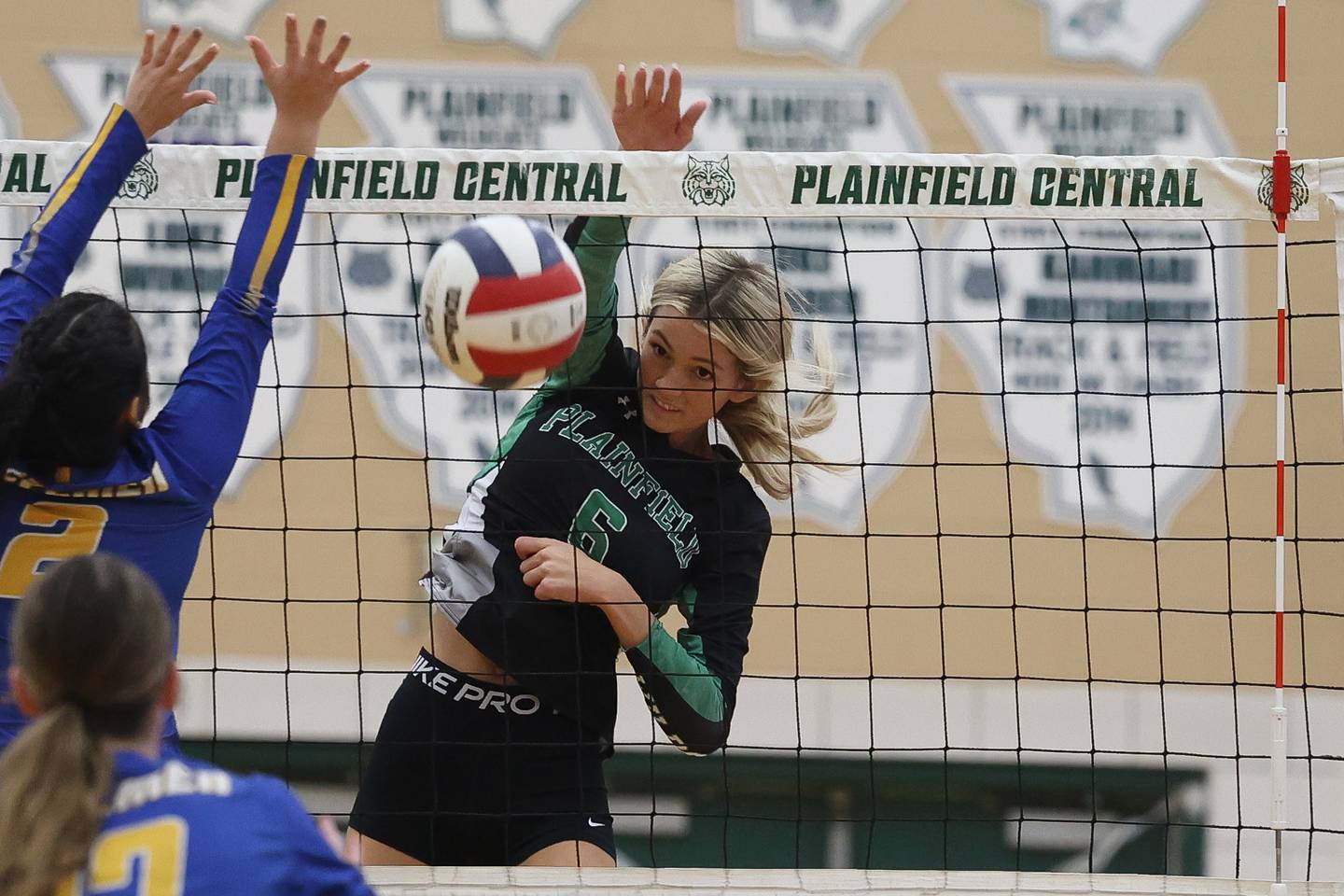 Plainfield Central’s Alivia Arsenault powers a shot against Joliet Central on Thursday, Oct. 24, 2024 in Plainfield.