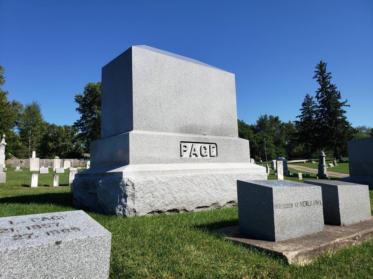 The Page family monument is pictured in Dixon's Palmyra Cemetery.