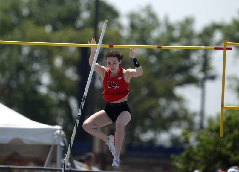 Yorkville’s Mia Boule competes in the 3A pole vault during the IHSA State Track and Field Finals at Eastern Illinois University in Charleston on Saturday, May 20, 2023.