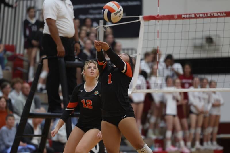 Plainfield East’s Marissa Jolie-Romero runs down the ball against Plainfield North on Tuesday, Oct. 10, 2023 in Plainfield.