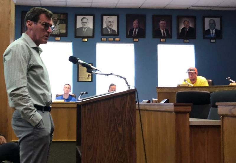 CL President Nathan Watson speaks to the La Salle Council about future plans for the Maytag and Kaskaskia buildings on June 27, 2022.