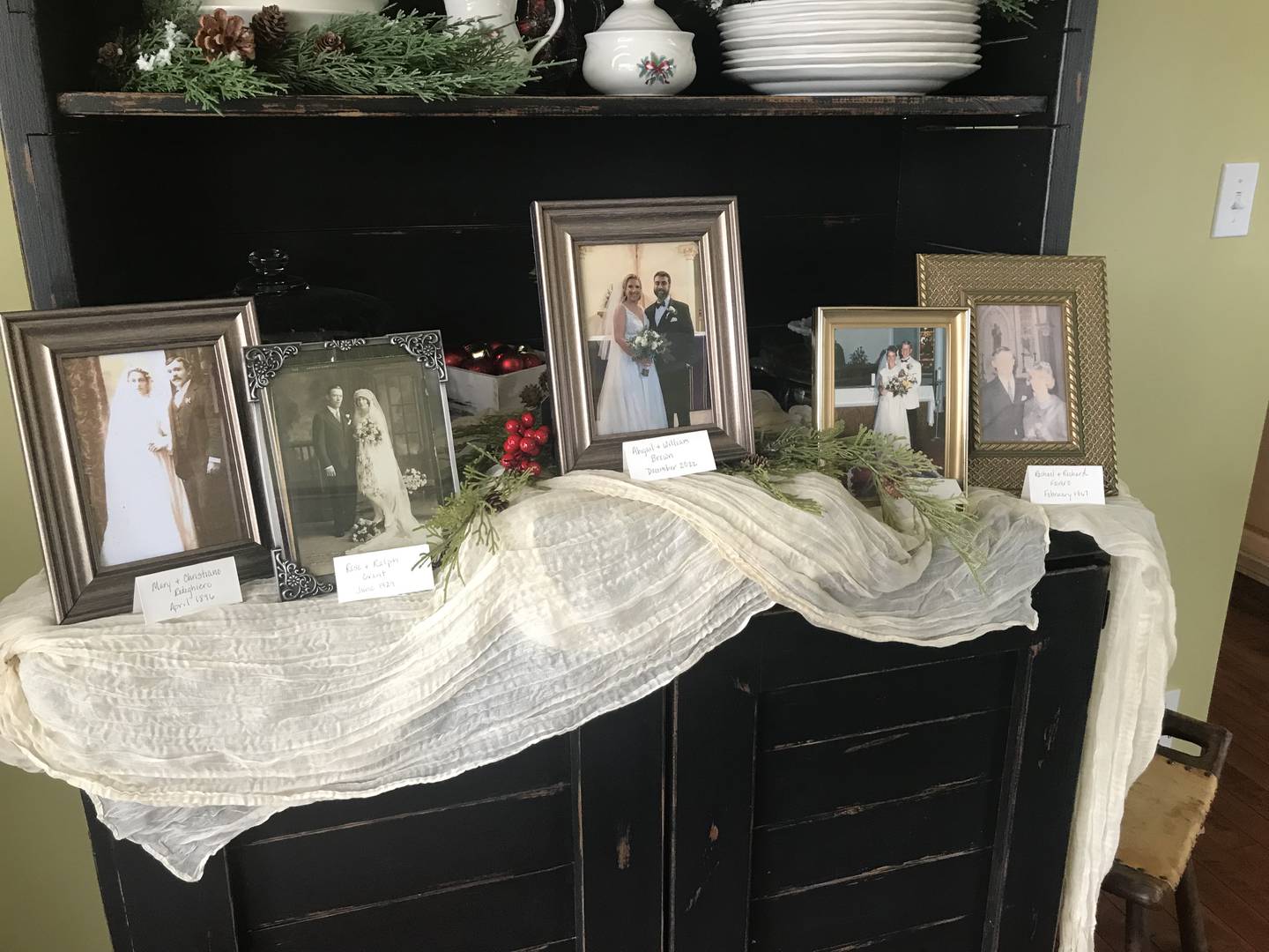 Abigail and William Brown’s wedding photo sits on a stand at Abigail’ Brown's mother’s home. Abigail Brown was the fifth generation of women in their family to get married at St. Joseph Catholic Church in Lockport.