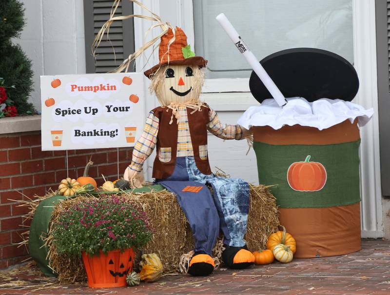This scarecrow is located at Heartland Bank on Wednesday, Oct. 11, 2023 in Princeton. The scarecrow is part of  the Princeton Area Chamber of Commerce's Scarecrow Fest.