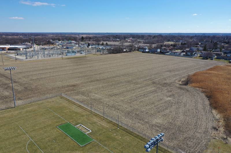 Here, looking south from the soccer field shows where phase two of the La Salle-Peru Township High School Athletic Complex on Tuesday, March 7, 2023 in La Salle.  This project will see the addition of competition baseball and softball diamonds, expansion of tennis courts, and installation of artificial turf to the school’s soccer field, along with expanded parking space. Additionally, restroom facilities will be added to the existing soccer field utility building and a structure will be built near the baseball/softball diamonds to serve as a concession stand, press box, and restrooms.
