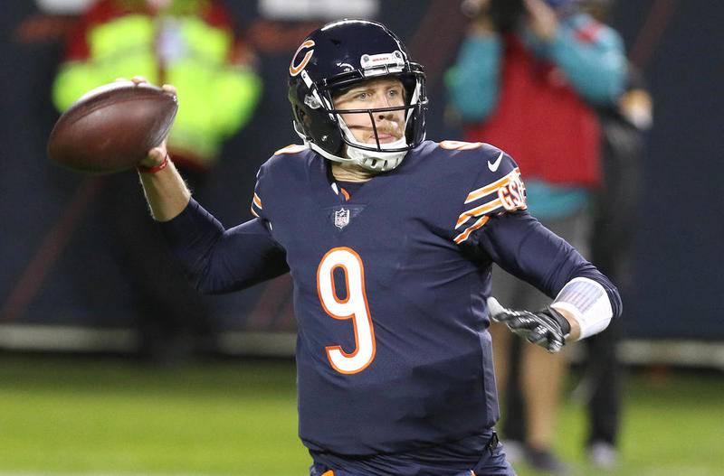 Chicago Bears quarterback Nick Foles fires a pass during their Week 5 game against the Tampa Bay Buccaneers at Soldier Field in Chicago.