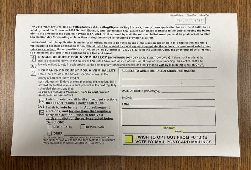 All registered Lee County voters received a vote by mail application postcard Monday; this year an extra check box was added that allows residents to opt-out of future application mail.