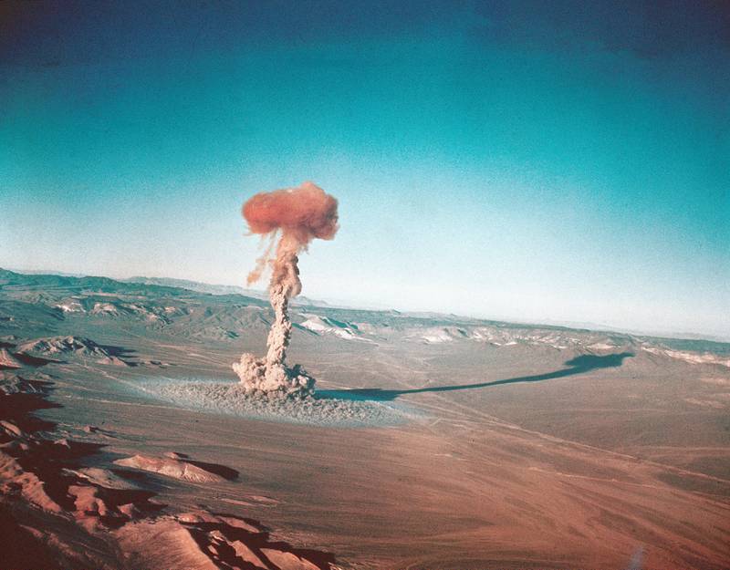 FILE - A sub-surface atomic test is shown March 23, 1955 at the Nevada Test Site near Yucca Flats, Nev. (U.S. Atomic Energy Commission via AP, File)