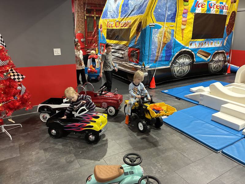 Gene and Pam Meliksetyan's children, along with those of friend Jordyn Shaffer, play at Kids Garage on Wednesday, Dec. 31, 2025. The bouncy house play area at 2309 N. Ringwood Road Unit GH, McHenry, opened in October.