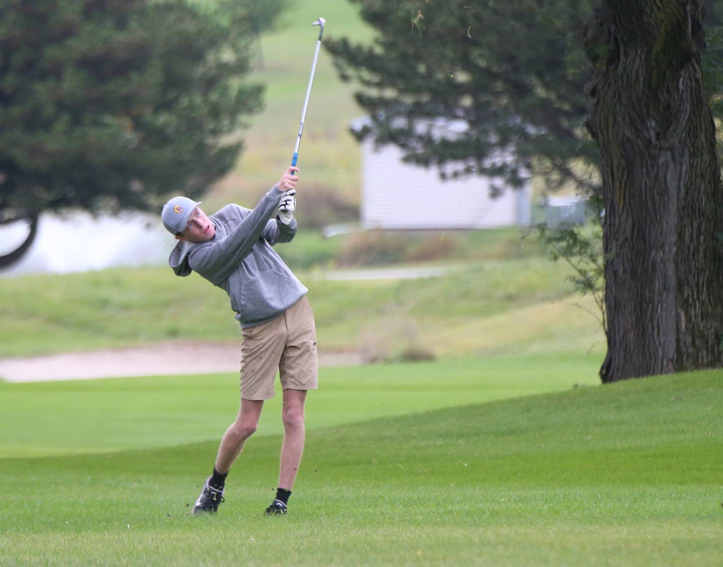 Mendota's Owen Aughenbaugh golfs during the Three Rivers Athletic Conference boys varsity tournament on Tuesday, Sept. 19, 2023 at Mendota Golf Club.