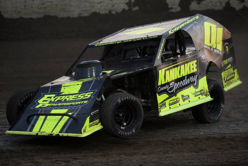 Billy Knippenberg III races during a DIRTcar Summitt Modified Nationals heat race at Kankakee County Speedway Wednesday, June 11, 2025.