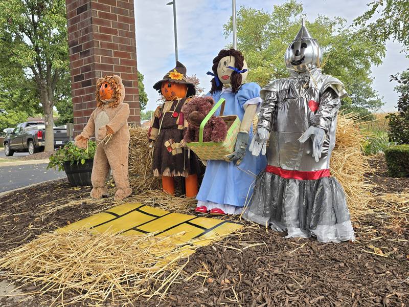 Scarecrows with a “Wizard of Oz” theme stand on display outside Evergreen Senior Living in Streator as part of the Chamber of Commerce’s inaugural scarecrow contest.