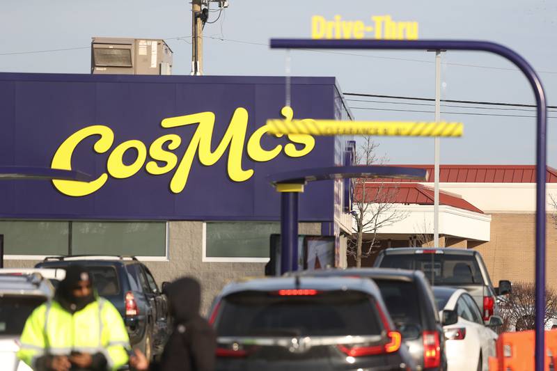 Vehicles pull up to CosMc’s, McDonald’s first small format beverage driven concept drive-thru restaurant, on Friday, Dec. 8, 2023, in Bolingbrook.