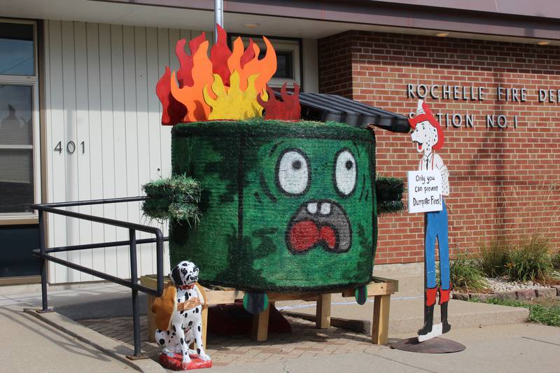 Hay, there's a fire in there: The Rochelle Fire Department's bale turned into a dumpster fire – creatively, that is. The bale was part of the 2025 Hay Bale Trail in Rochelle throughout October.
