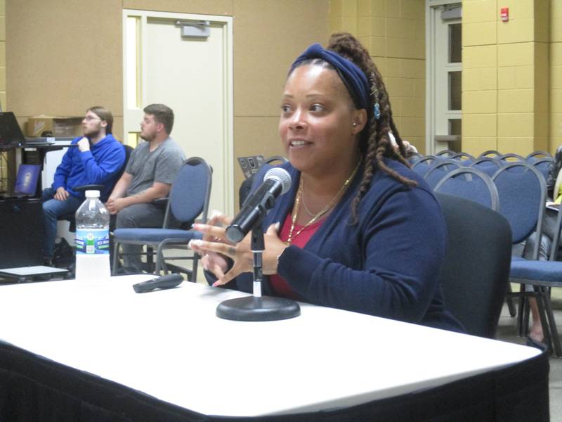 Oswego School District 308 Director of Diversity, Equity and Inclusion Jadon Waller delivers a report to the school board on June 6, 2022. (Mark Foster -- mfoster@shawmedia.com)