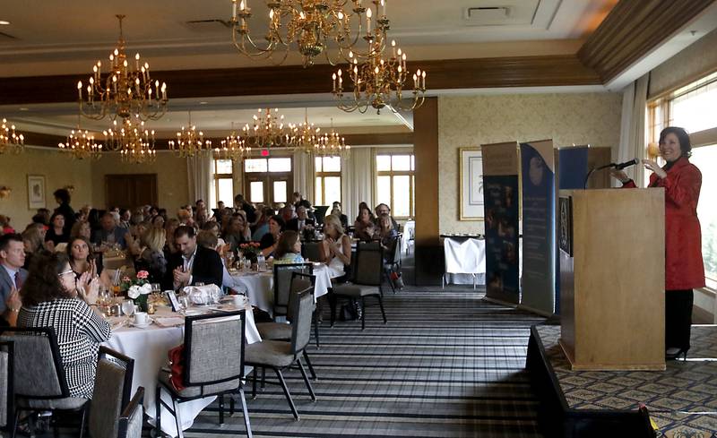 Kathleen Caldwell, of Caldwell Consulting Group, speaks during the Northwest Herald's Women of Distinction award luncheon Wednesday June 7, 2023, at Boulder Ridge Country Club, in Lake in the Hills. The luncheon recognized 10 women in the community as Women of Distinction.