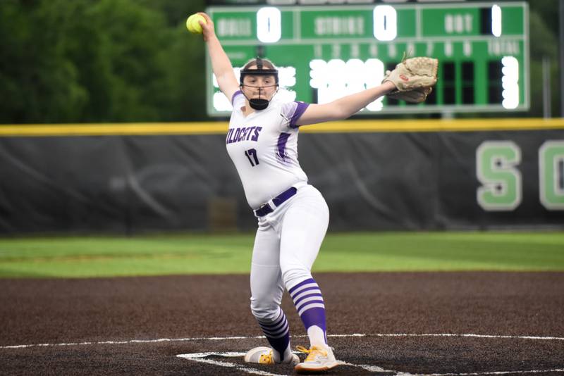 Wilmington's Lexi Strohm throws a pitch during the Class 2A Seneca Regional semifinals against Bishop McNamara Tuesday, May 19, 2026.