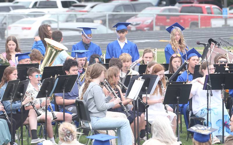 Princeton High School graduates play "Invicta" in the concert band during the 156th annual Commencement on Saturday, May 17, 2025 at Bryant Field.
