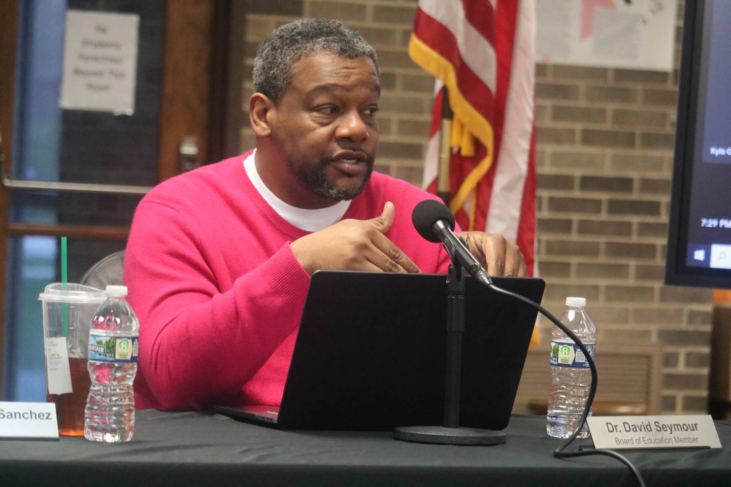 Board member David Seymour speaks at an April 18 meeting of the DeKalb School District 428 Board of Education.