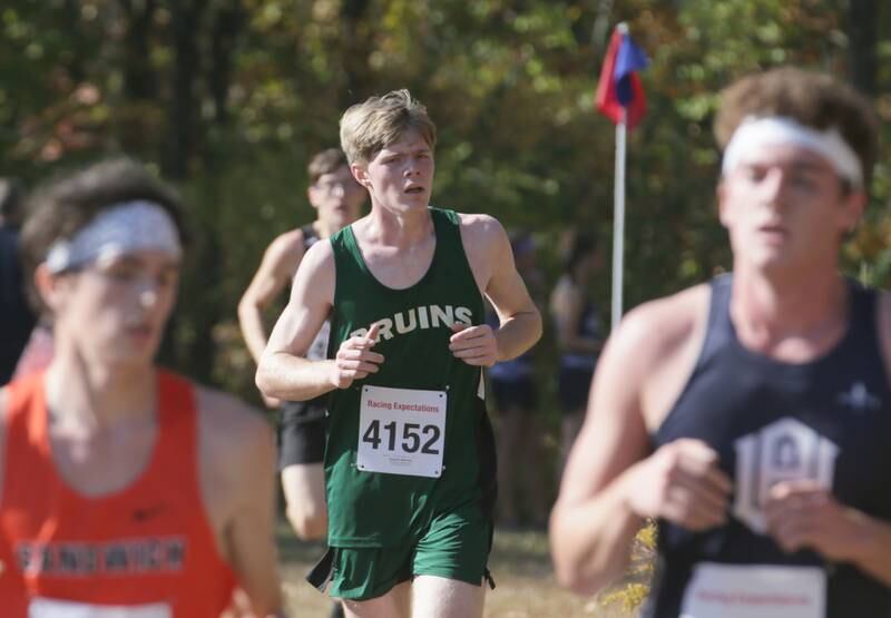 St. Bede's Greyson Marincic runs in the Class 1A Regional Cross Country boys race on Saturday, Oct. 22, 2022 at the Seneca FFA Farm in Marseilles.