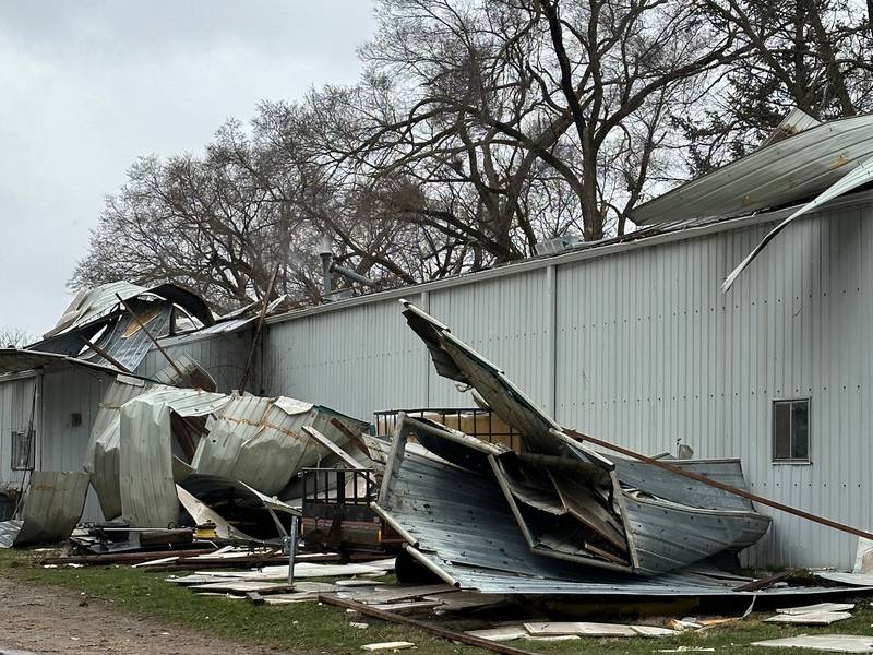 Huntoon Stables in North Aurora suffered damage from a storm that ripped through the area on Friday, March 31, 2023.