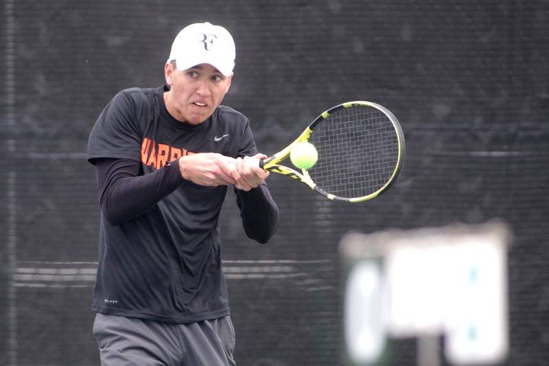 Lincoln-Way West’s Milan Miskovic competes in the Class 2A Boys State Tennis Meet at Prospect High School on Thursday, May 25, 2023.