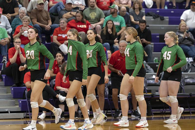 Lasalle-Peru comes off the court after losing in straight sets to Dixon Tuesday, Oct. 29, 2024, at the class 3A regional semifinal in Dixon.