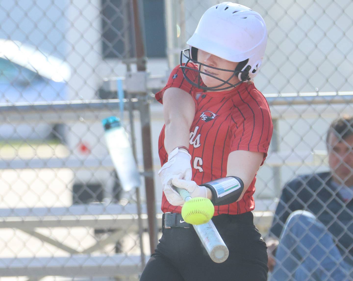 Henry-Senachwine's Brynna Anderson gets a hit against Marquette on Thursday, April 23, 2026 at June Cross Field in Ottawa.