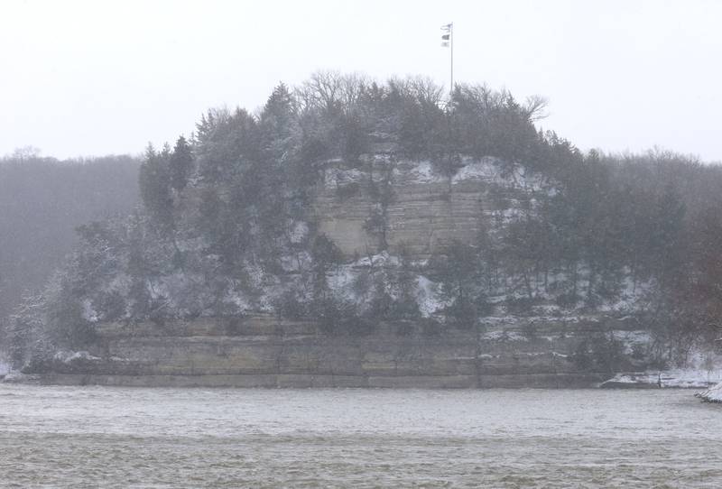 Snow falls at Starved Rock State Park on Monday, March 16, 2026