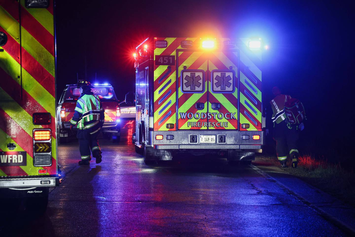 A Lake County Sheriff's Office squad car crashed into a utility pole near Woodstock Monday, April 27, 2026.