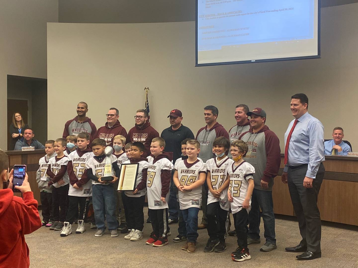 Morris Warriors Superlight team is recognized at the Monday's city council meeting.
