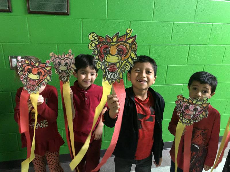 Students at JFK Elementary in Spring Valley display their dragons for the Chinese New Year parade on Friday, Jan 27, 2023.