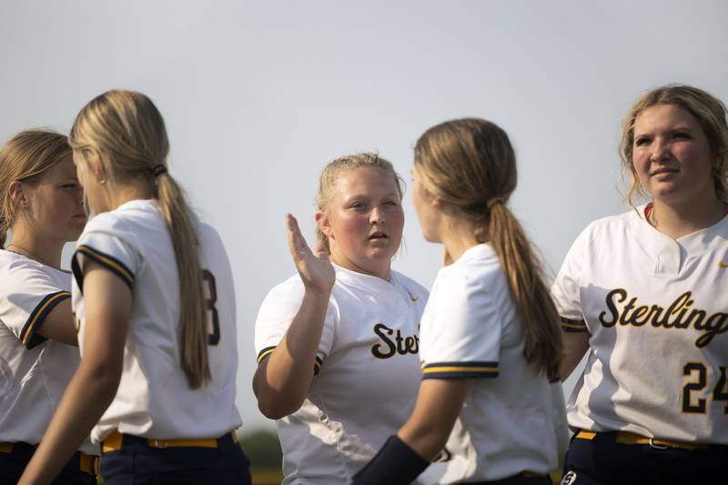 Sterling celebrates their 4-inning win over Boylan Tuesday, May 23, 2023 during a class 3A regional semifinal game in Belvidere.