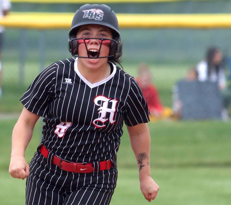 Huntley’s Zoe Doherty dashes around the bases after belting a home run against Barrington during the Class 4A Huntley Sectional championship, Saturday, June 4, 2022.