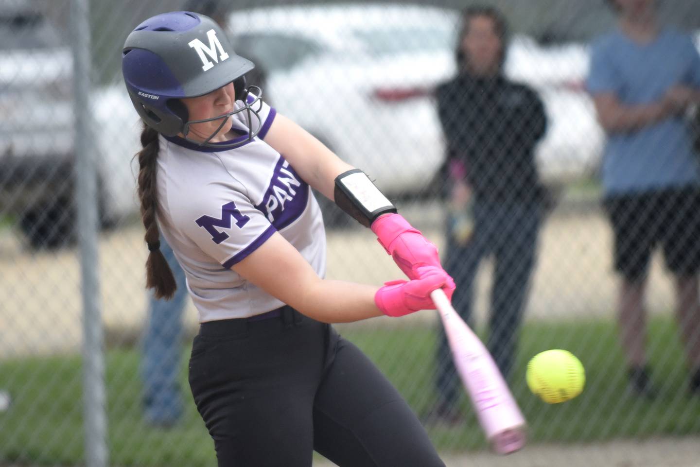 Manteno's Mady Dye hits a pitch during a home game against Herscher Tuesday, May 12, 2026.