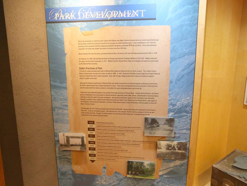 A close up view of a updated reader board panel in the museum on Thursday, May 8, 2025 at the Starved Rock Visitors Center. The Starved Rock Foundation announced the completion of significant upgrades to the Starved Rock State Park Visitor Center, just in time for the park’s busy season. The $40,000 project includes all-new lighting installations and refreshed museum exhibits, enhancements designed to create a brighter, more welcoming space that deepens the educational and immersive experience for all who visit.