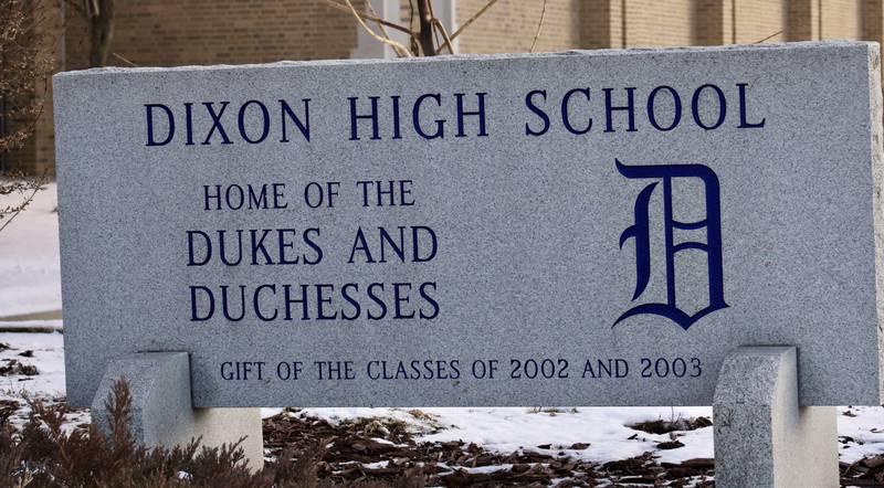 Marker outside Dixon High School, taken on Dec. 27, 2022.