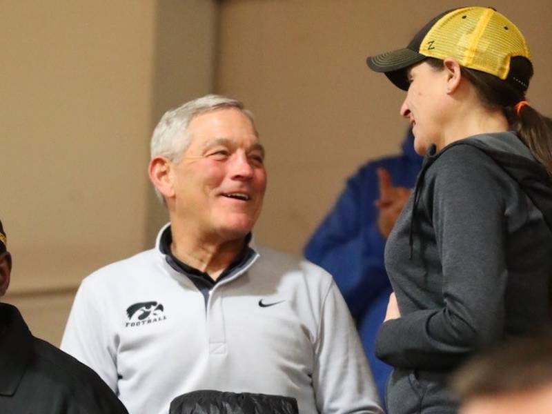 Iowa Hawkeyes football coach Kirk Ferentz was at Prouty Gym Tuesday night, watching his recruit, Princeton senior Teegan Davis, play for the No. 1 ranked Tigers. He spent time meeting and greeting fans of all ages after the game.